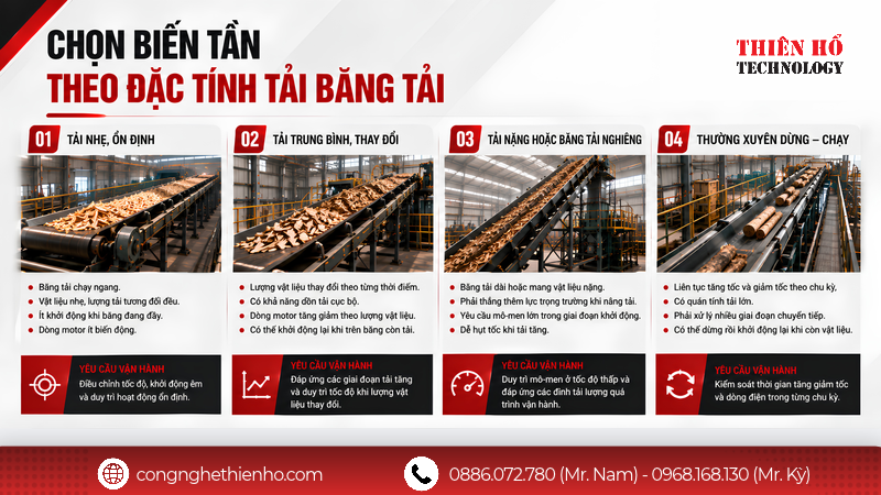 Cách chọn biến tần theo đặc tính tải của băng tải
