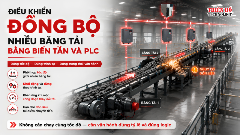 Vì sao cần điều khiển đồng bộ nhiều băng tải bằng biến tần và PLC? 