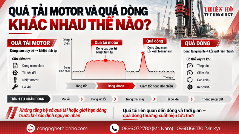 Bảo vệ quá tải motor khác lỗi quá dòng của biến tần như thế nào?