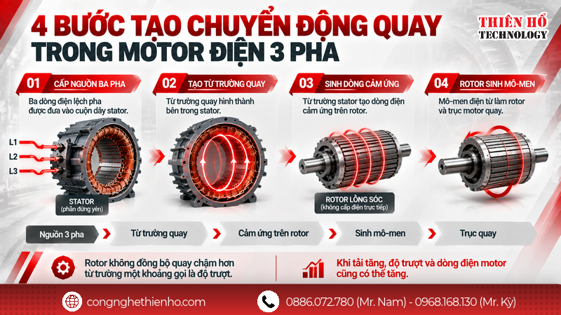 Nguyên lý hoạt động của motor điện 3 pha