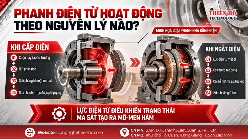 Phanh điện từ hoạt động theo nguyên lý nào?