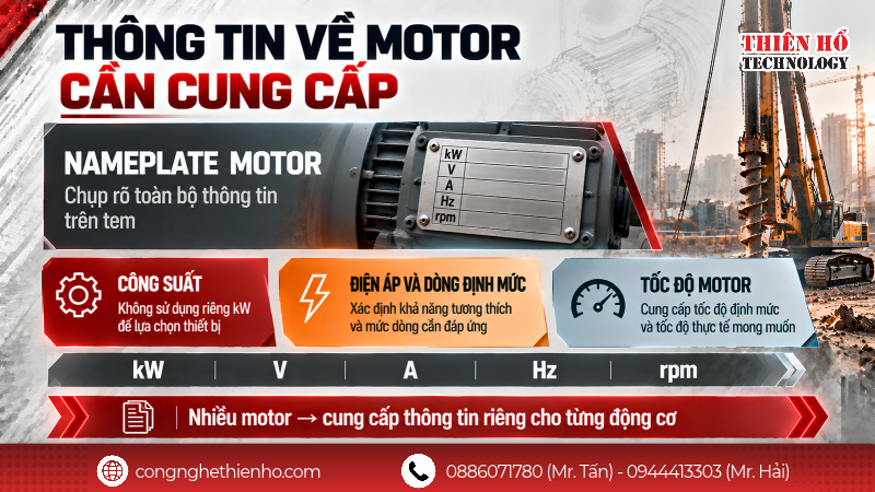 Thông tin về motor cần cung cấp