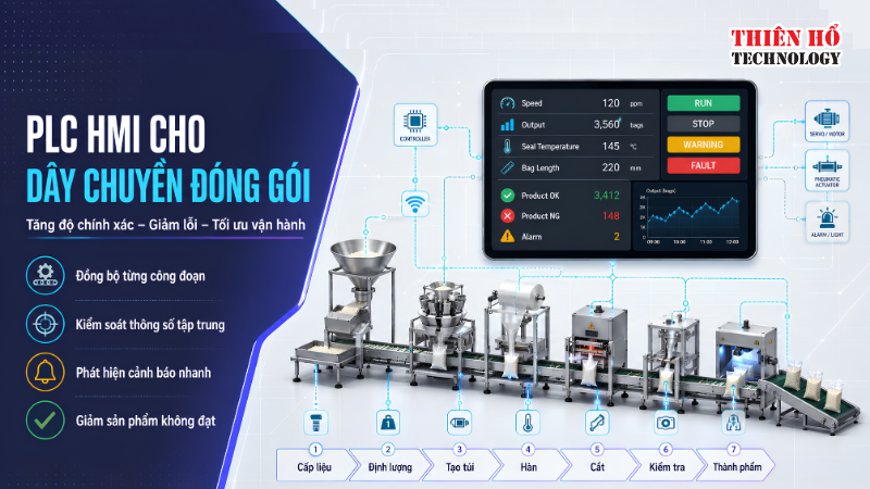 PLC HMI cho dây chuyền đóng gói: Tăng độ chính xác, giảm lỗi và tối ưu vận hành