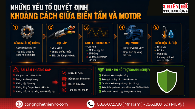 Những yếu tố quyết định khoảng cách giữa biến tần và motor