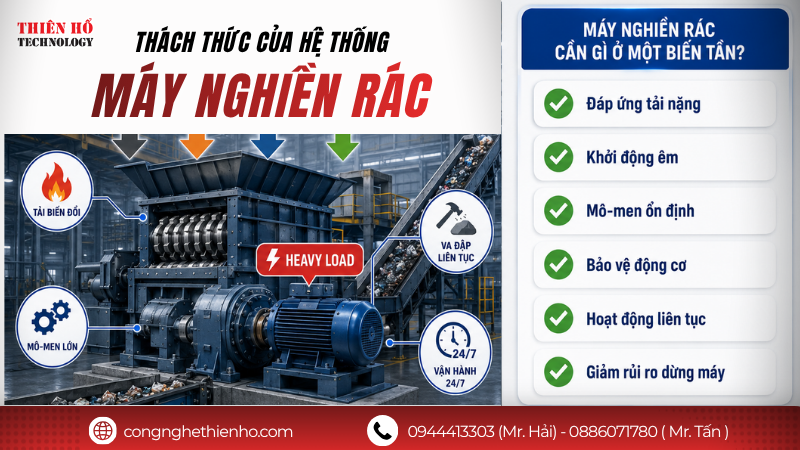 Đặc thù của biến tần cho máy nghiền rác trong ứng dụng công nghiệp