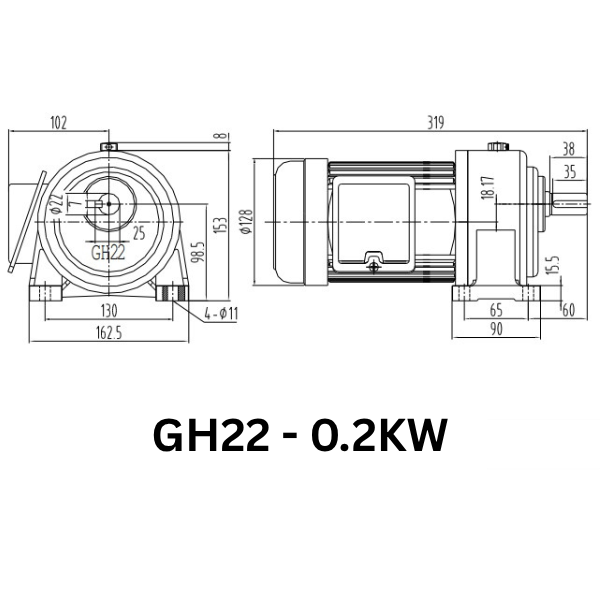 MOTOR GIẢM TỐC GIMO DÒNG CHÂN ĐẾ GH22-0.2KW-10