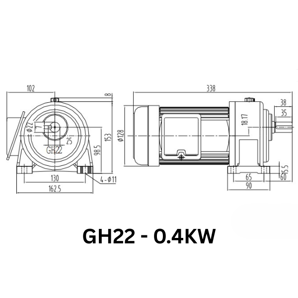 MOTOR GIẢM TỐC GIMO DÒNG CHÂN ĐẾ GH22-0.4KW-160