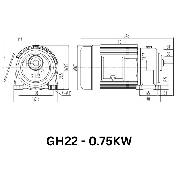 MOTOR GIẢM TỐC GIMO DÒNG CHÂN ĐẾ GH22-0.75KW-15