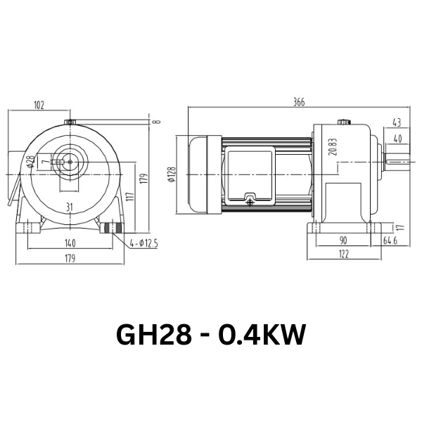 MOTOR GIẢM TỐC GIMO DÒNG CHÂN ĐẾ GH28-0.4KW-30