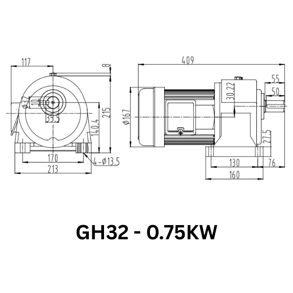 MOTOR GIẢM TỐC GIMO DÒNG CHÂN ĐẾ GH32-0.75KW-60
