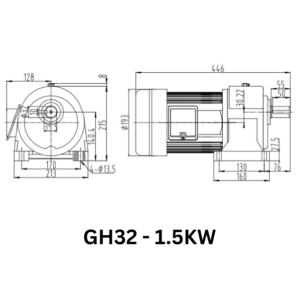 MOTOR GIẢM TỐC GIMO DÒNG CHÂN ĐẾ GH32-1.5KW-80