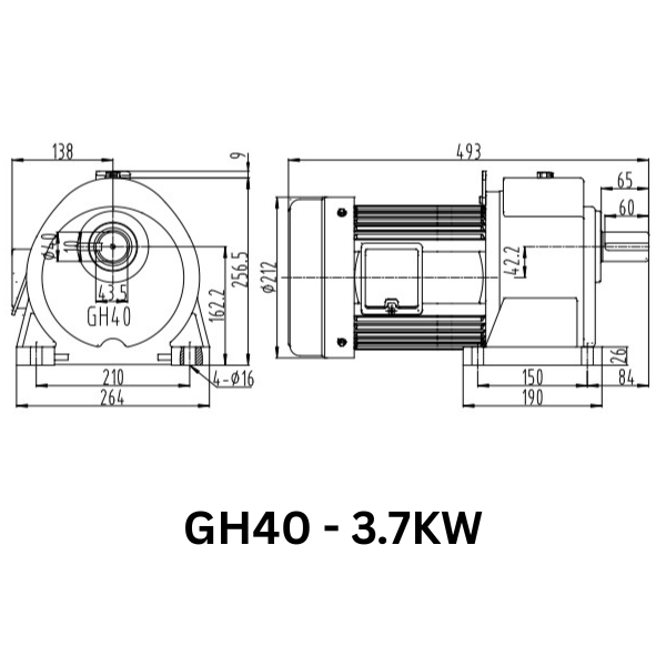 MOTOR GIẢM TỐC GIMO DÒNG CHÂN ĐẾ GH40-3.7KW-15
