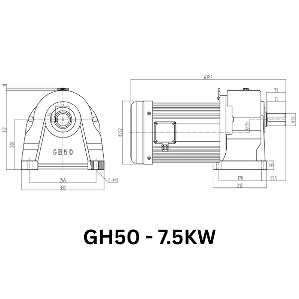 MOTOR GIẢM TỐC GIMO DÒNG CHÂN ĐẾ GH50-7.5KW-50