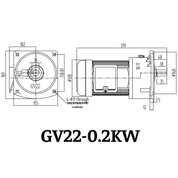 MOTOR GIẢM TỐC GIMO DÒNG MẶT BÍCH GV22-0.2KW-50