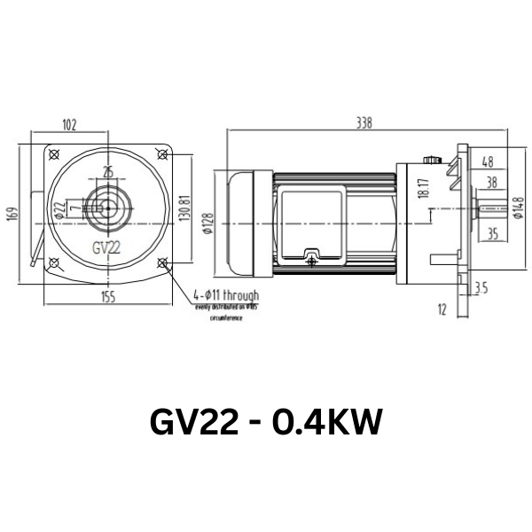 MOTOR GIẢM TỐC GIMO DÒNG MẶT BÍCH GV22-0.4KW-5