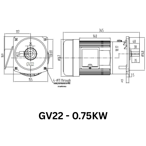 MOTOR GIẢM TỐC GIMO DÒNG MẶT BÍCH GV22-0.75KW-15