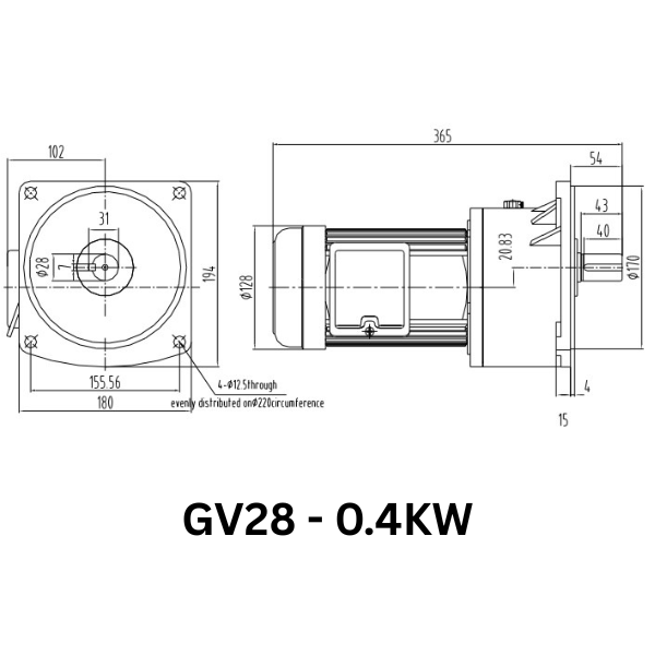 MOTOR GIẢM TỐC GIMO DÒNG MẶT BÍCH GV28-0.4KW-60
