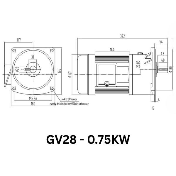 MOTOR GIẢM TỐC GIMO DÒNG MẶT BÍCH GV28-0.75KW-80