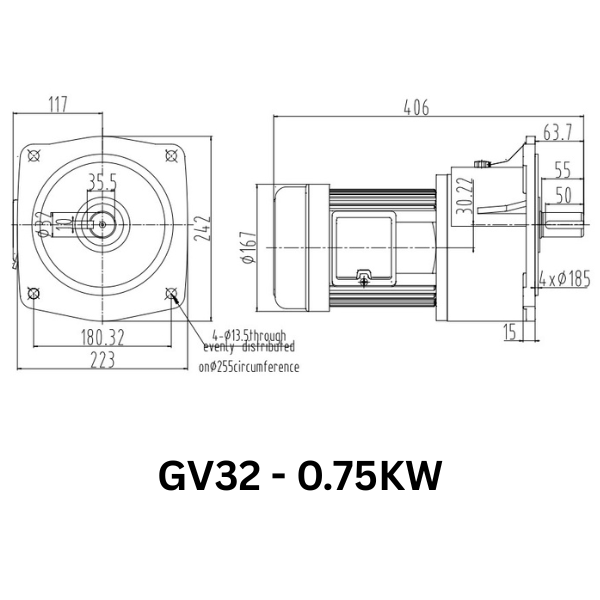 MOTOR GIẢM TỐC GIMO DÒNG MẶT BÍCH GV32-0.75KW-100