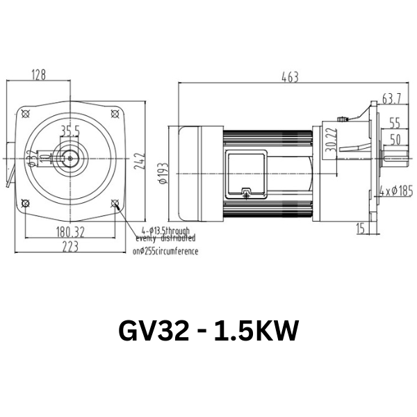 MOTOR GIẢM TỐC GIMO DÒNG MẶT BÍCH GV32-1.5KW-10