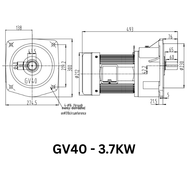 MOTOR GIẢM TỐC GIMO DÒNG MẶT BÍCH GV40-3.7KW-200
