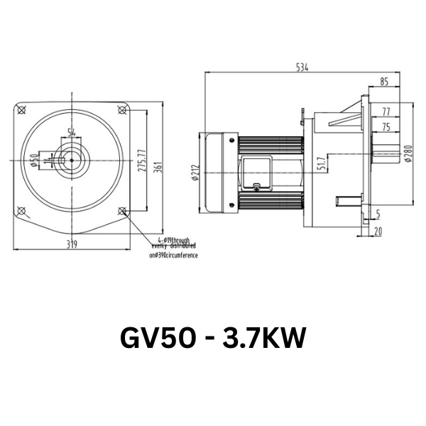 MOTOR GIẢM TỐC GIMO DÒNG MẶT BÍCH GV50-3.7KW-50