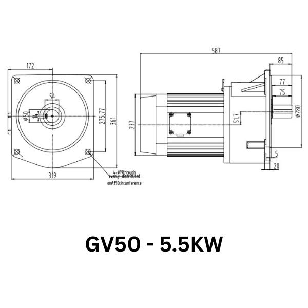 MOTOR GIẢM TỐC GIMO DÒNG MẶT BÍCH GV50-5.5KW-20