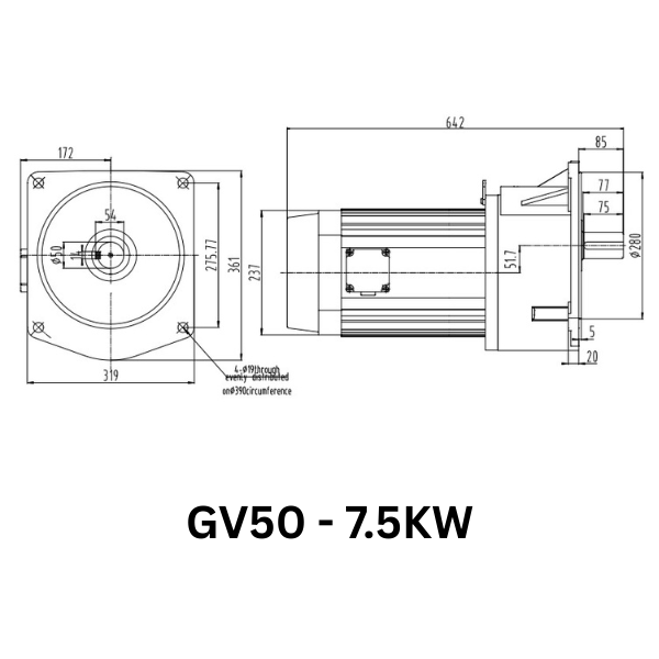 MOTOR GIẢM TỐC GIMO DÒNG MẶT BÍCH GV50-7.5KW-15